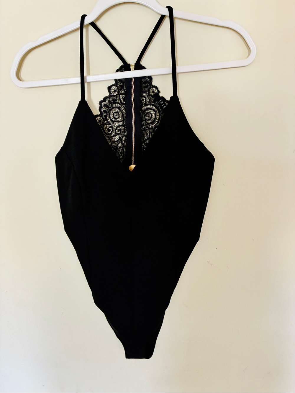 Iris-Black Lace Back Halter Bodysuit - Small